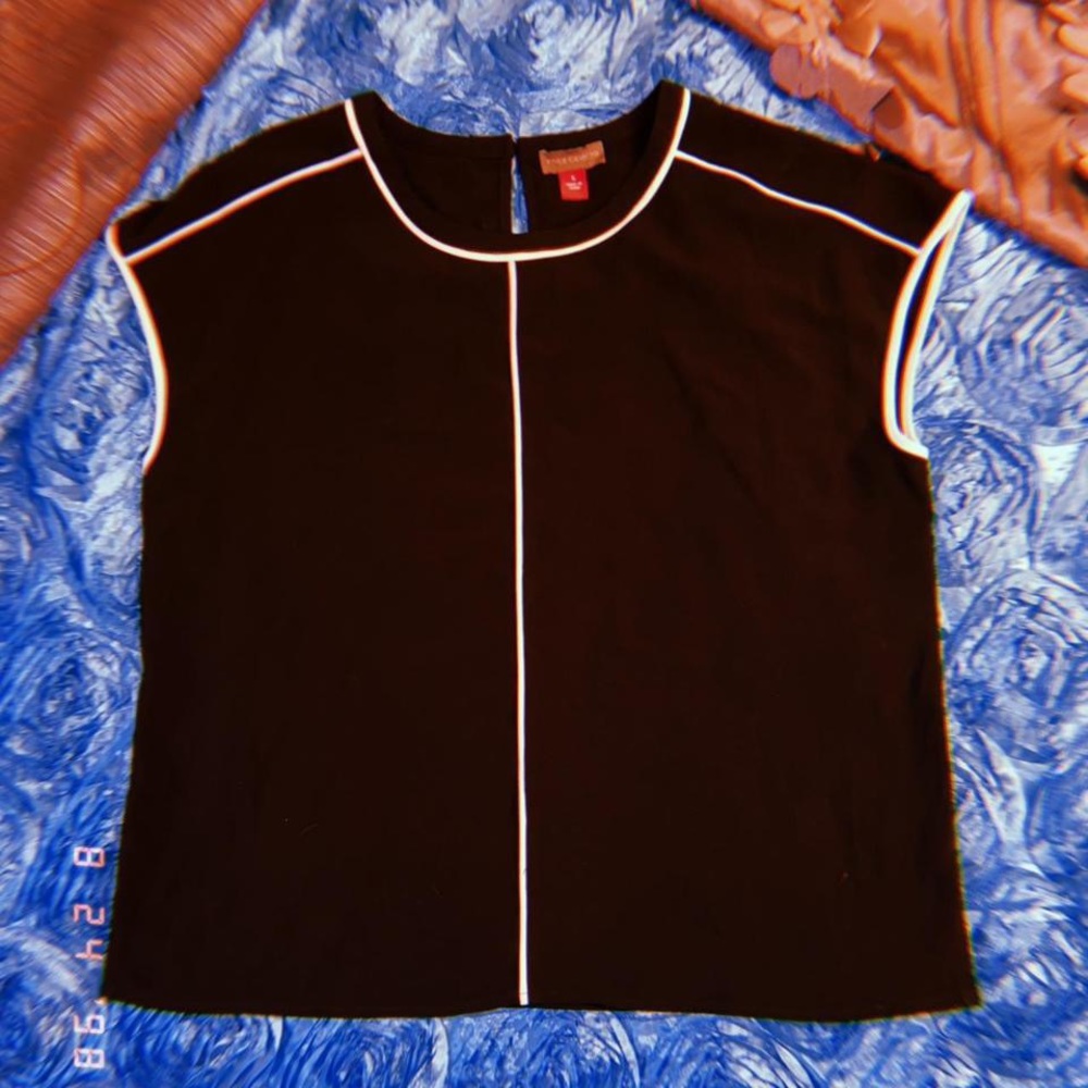 Black and White Trimmed Blouse